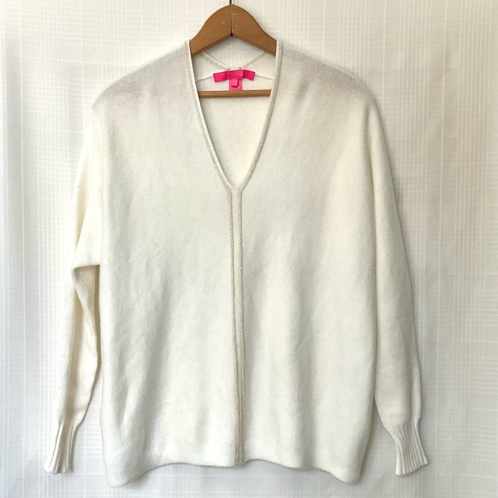 Lilly Pulitzer white and gold V-Neck Sweater